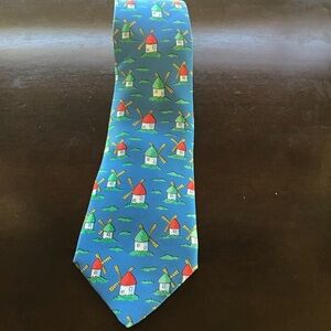Hermes silk necktie windmills blue